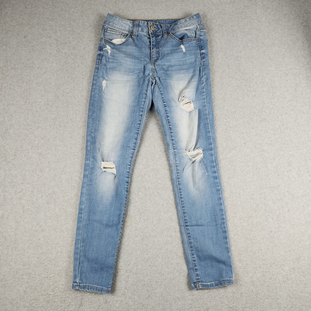 SO Ankle Jeggings Jeans Womens 4 Blue Denim Cotton Mid Rise Stretch Distressed